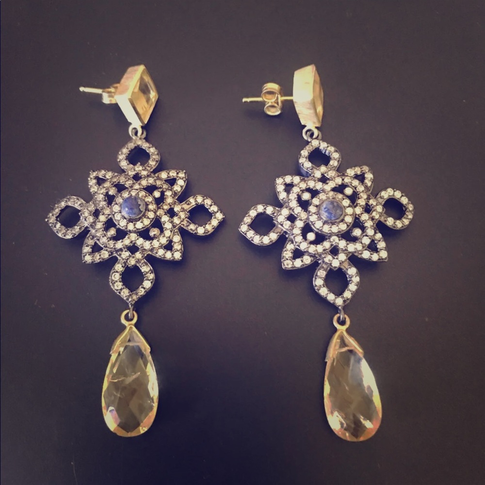 Sterling Silver Earrings with Citrine Gemstones